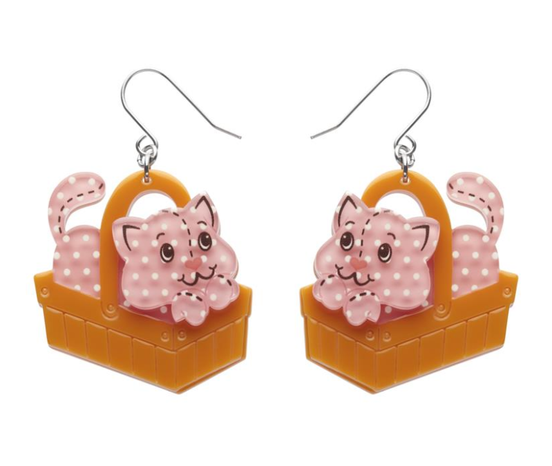 Cozy Custard Cat Drop Earrings