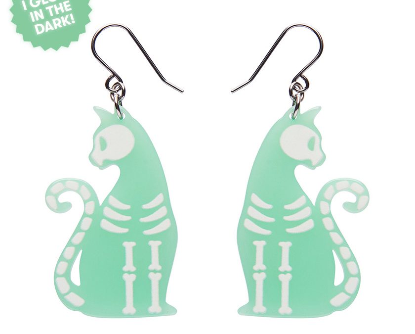 Bone Kitty Drop Earrings  – Glow In The Dark
