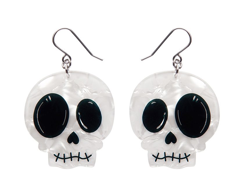 Skull Drop Earrings – White