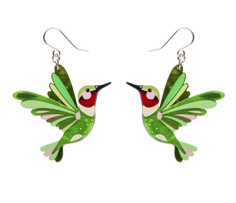 The Riveting Ruby Throated Hummingbird Drop Earrings